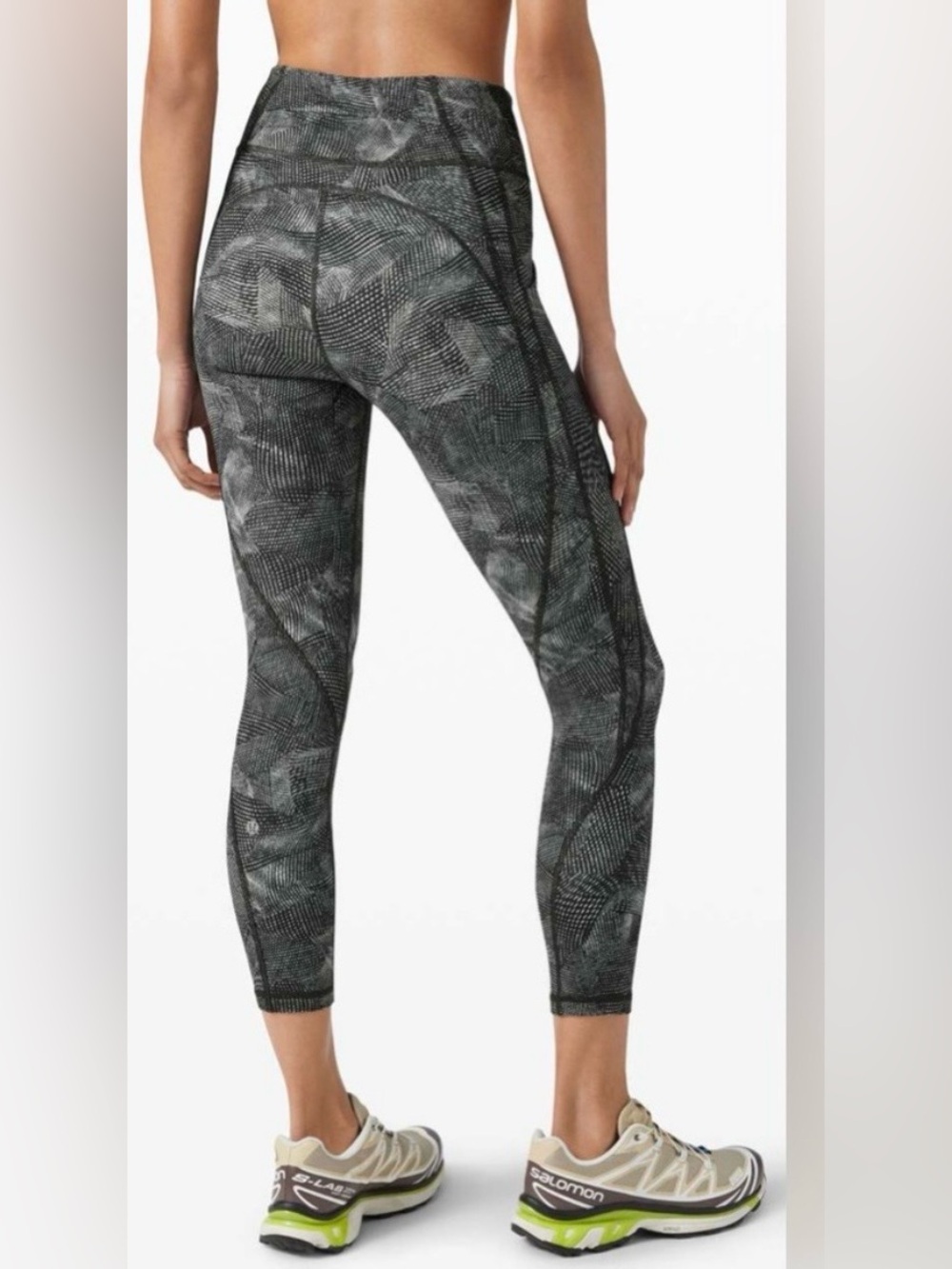 Lululemon Time 2 Sweat Crop 23” Black Island Mist Reflect Velocity Leggings 10
